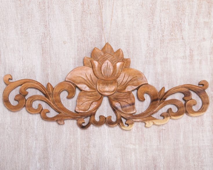 Wooden Lotus Carved Wall Panel – Design 7 - View 1