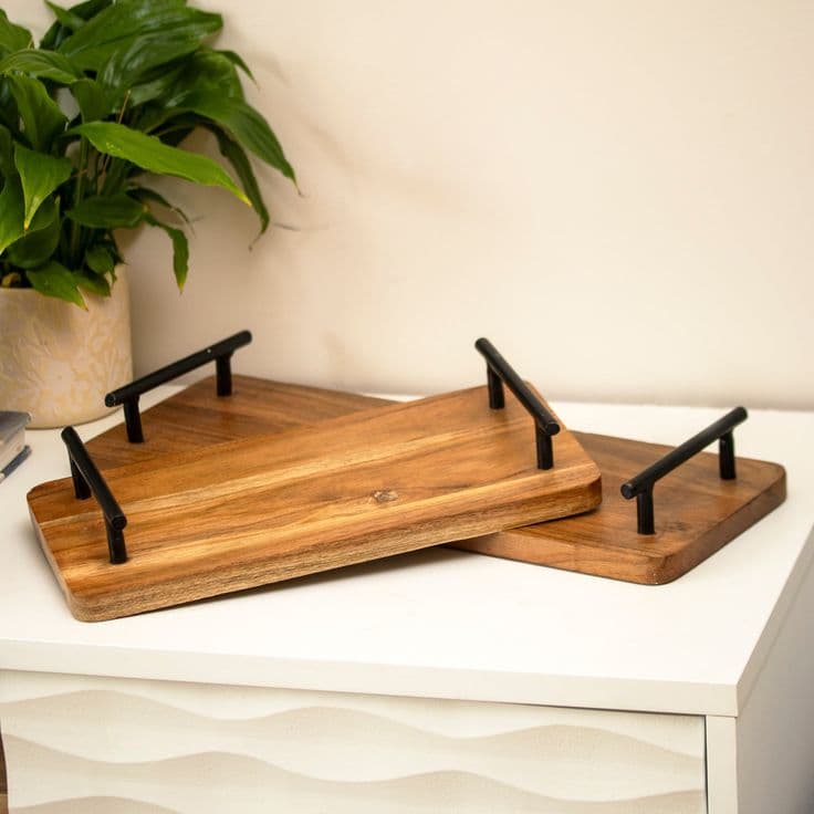 Wooden Serving Tray with Brass Handles – Design 10 - View 1