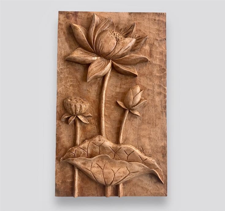 Wooden Lotus Carved Wall Panel – Design 37 - View 1