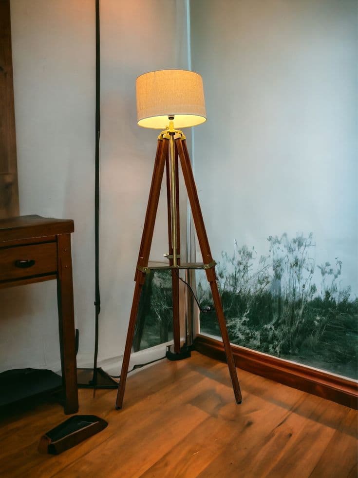 Wooden Tripod Floor Lamp  - View 1