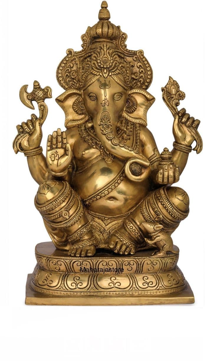 Brass Ganesha Idol with Antique Finish – Design 42 - View 1