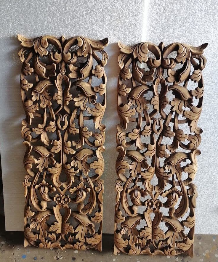 Wooden Lotus Carved Wall Panel – Design 47 - View 1