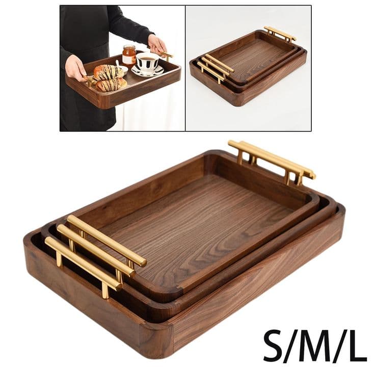 Wooden Serving Tray with Brass Handles – Design 50 - View 1