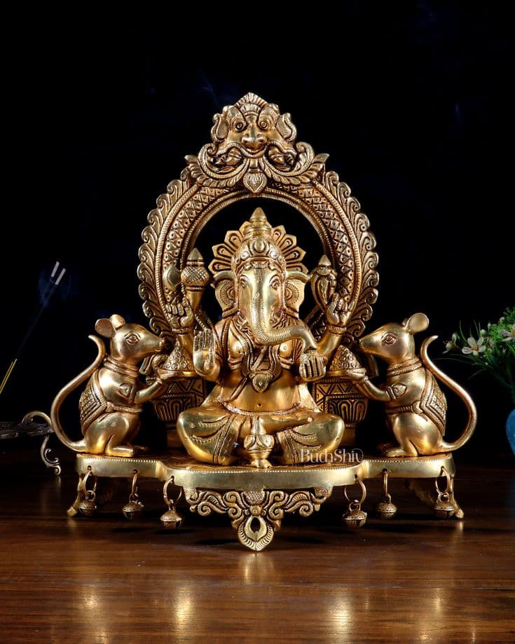 Brass Ganesha Idol with Antique Finish – Design 52 - View 1